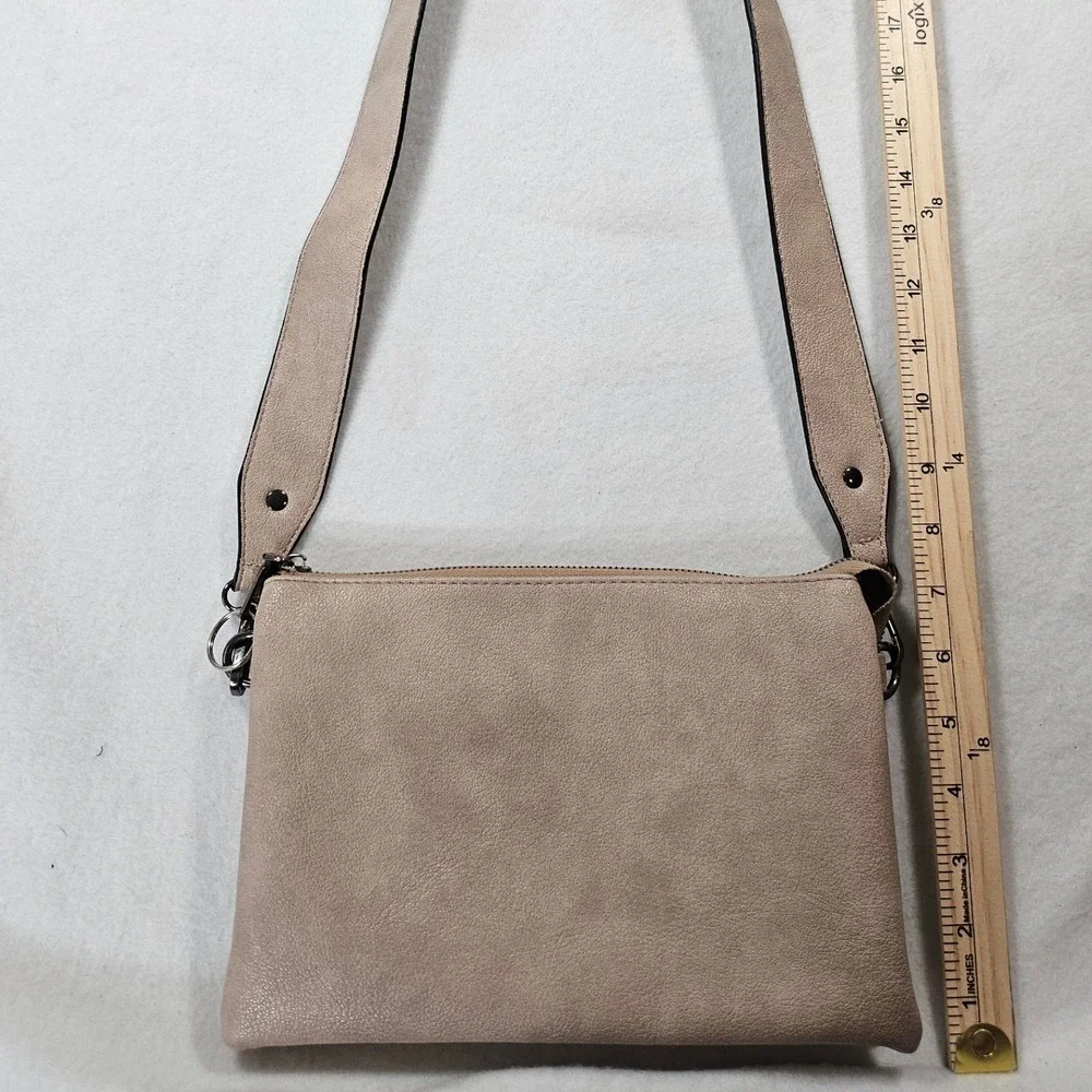 Jen & Co. Taupe Vegan Leather Triple Compartment‎ Crossbody Bag Minimalist Purse